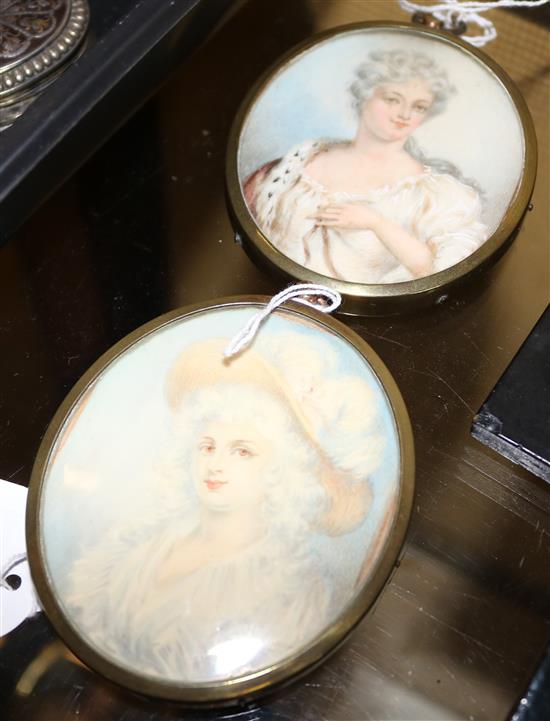 Two small oval miniatures after Kneller and Cosway